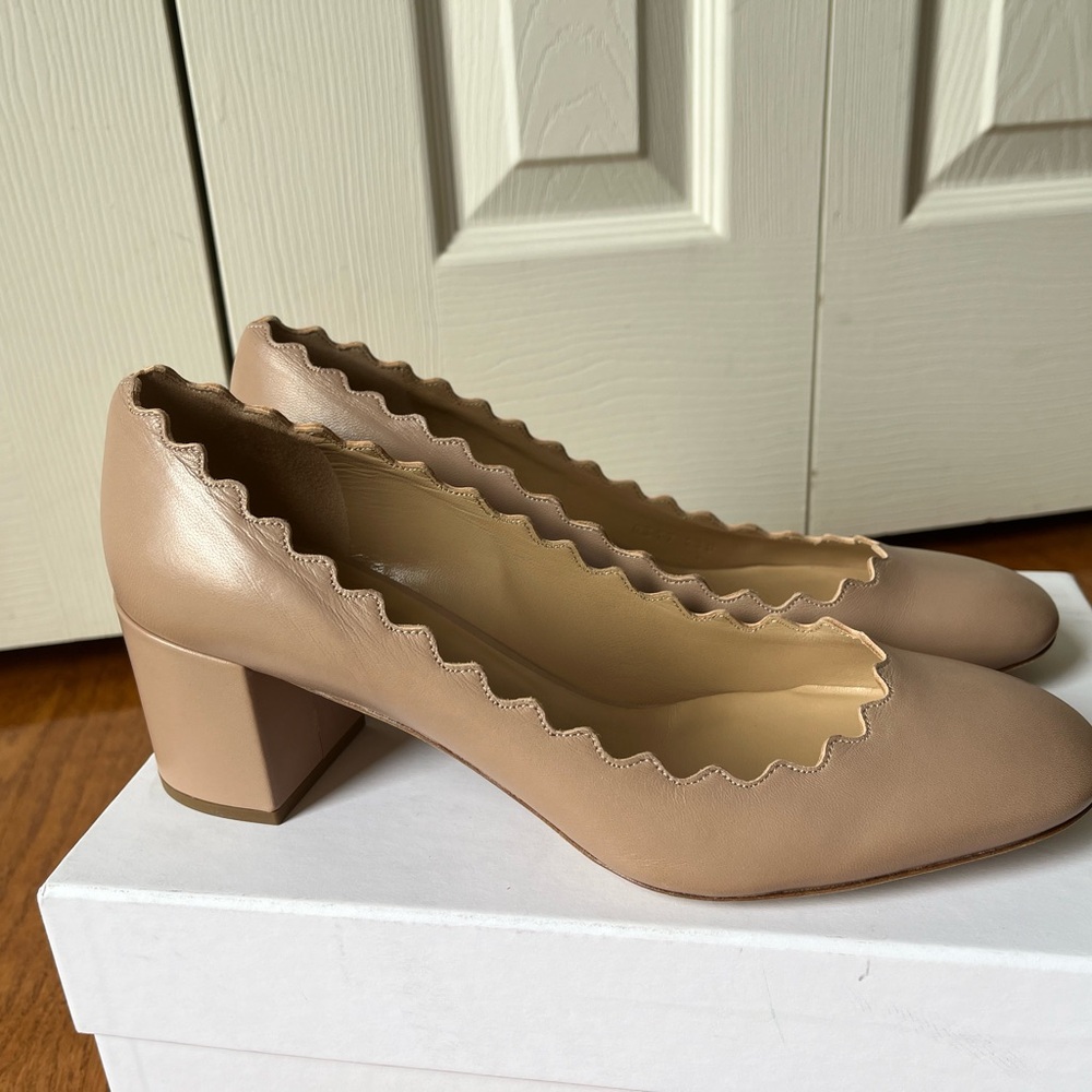 Chloe Lauren Block Heel Pink Tea Pump